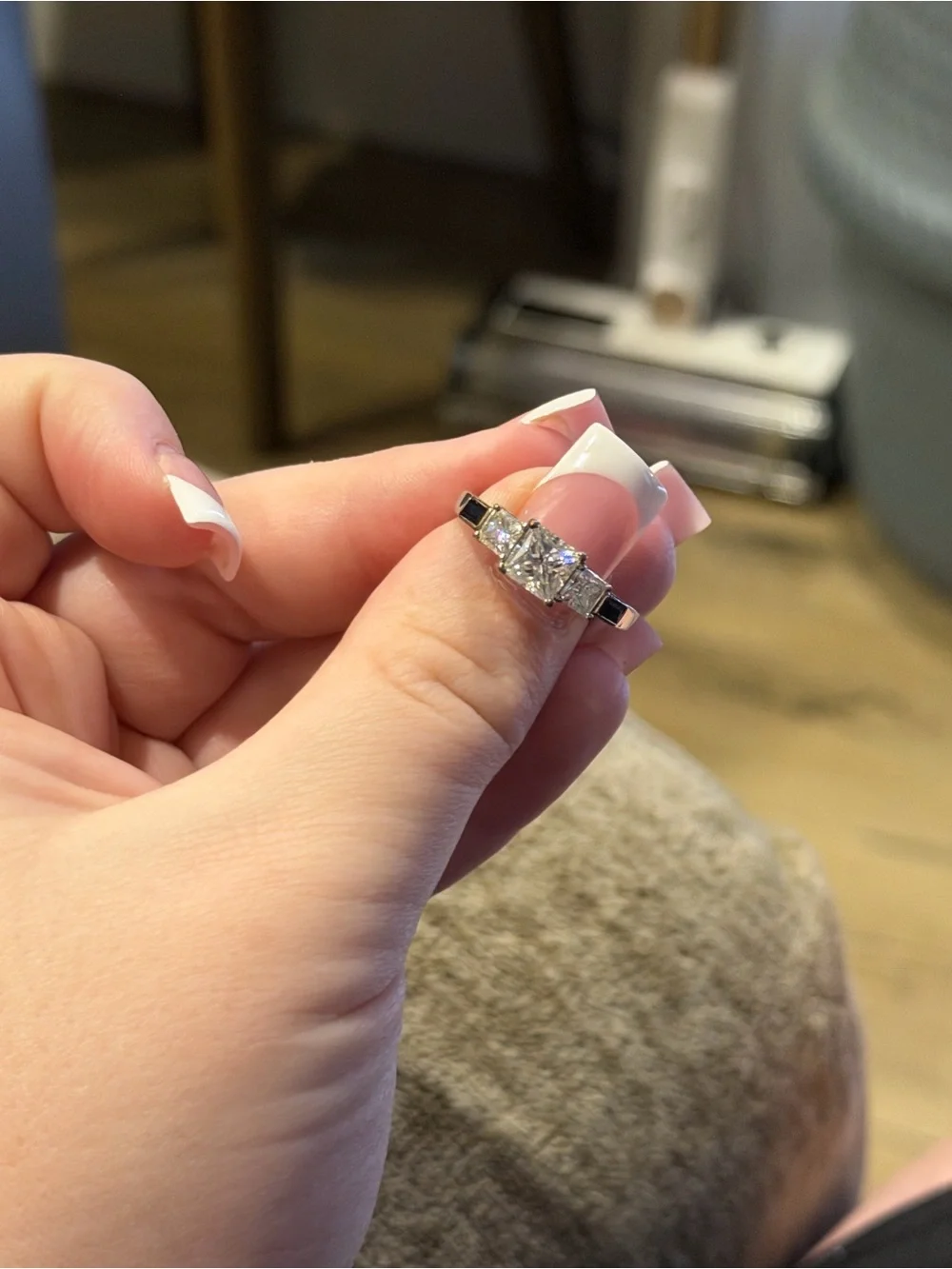 JTV Moissanite and Lab Created Sapphire Ring